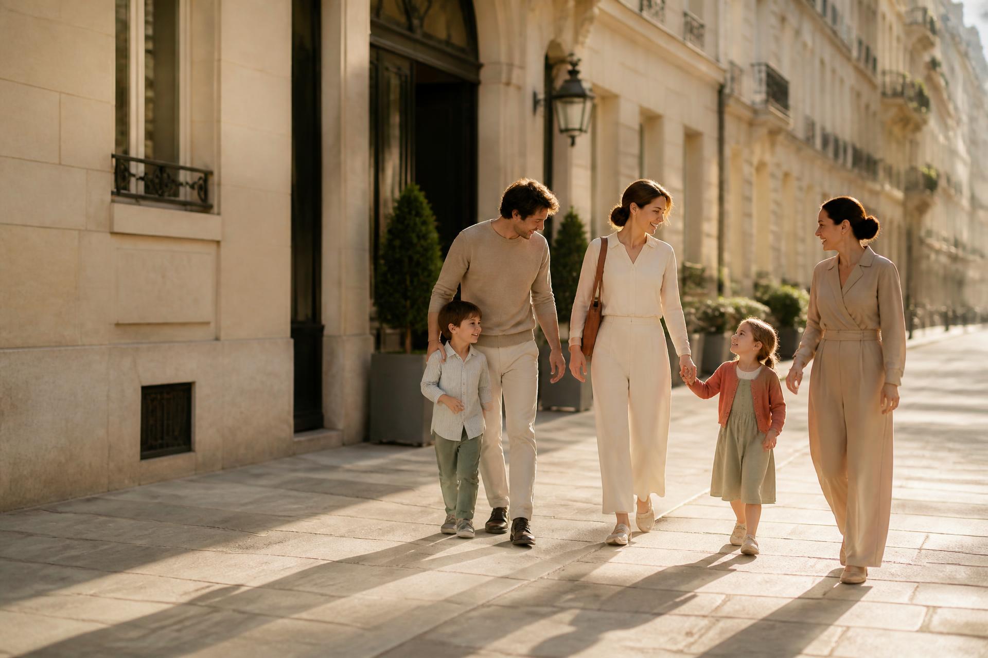 Family walking together while travelling in Europe